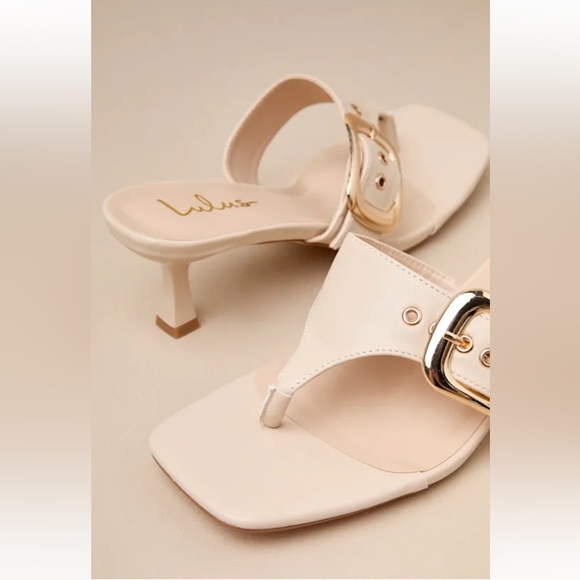 Lulus Meline Bone Thong Buckle Slide Sandals White Size 10 - Picture 5 of 9
